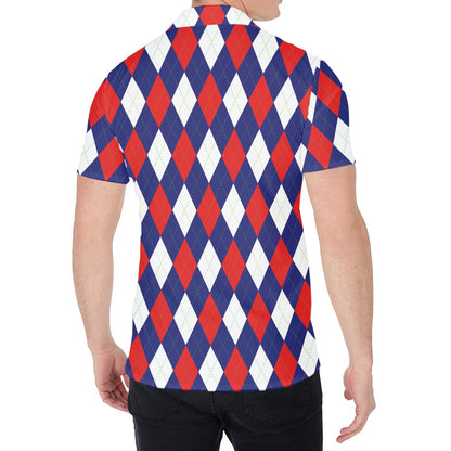 Blue Red And White Argyle Pattern Print Men's Shirt