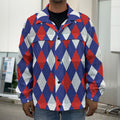 Blue Red And White Argyle Pattern Print Men's Shirt Jacket