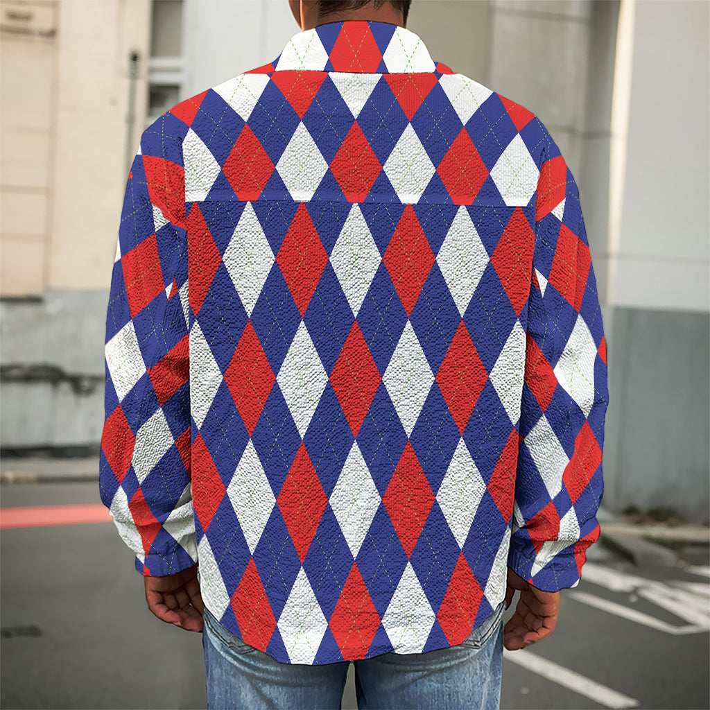 Blue Red And White Argyle Pattern Print Men's Shirt Jacket