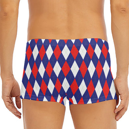 Blue Red And White Argyle Pattern Print Men's Short Boxer Briefs