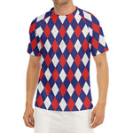 Blue Red And White Argyle Pattern Print Men's Short Sleeve Rash Guard