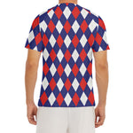 Blue Red And White Argyle Pattern Print Men's Short Sleeve Rash Guard