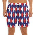 Blue Red And White Argyle Pattern Print Men's Split Running Shorts