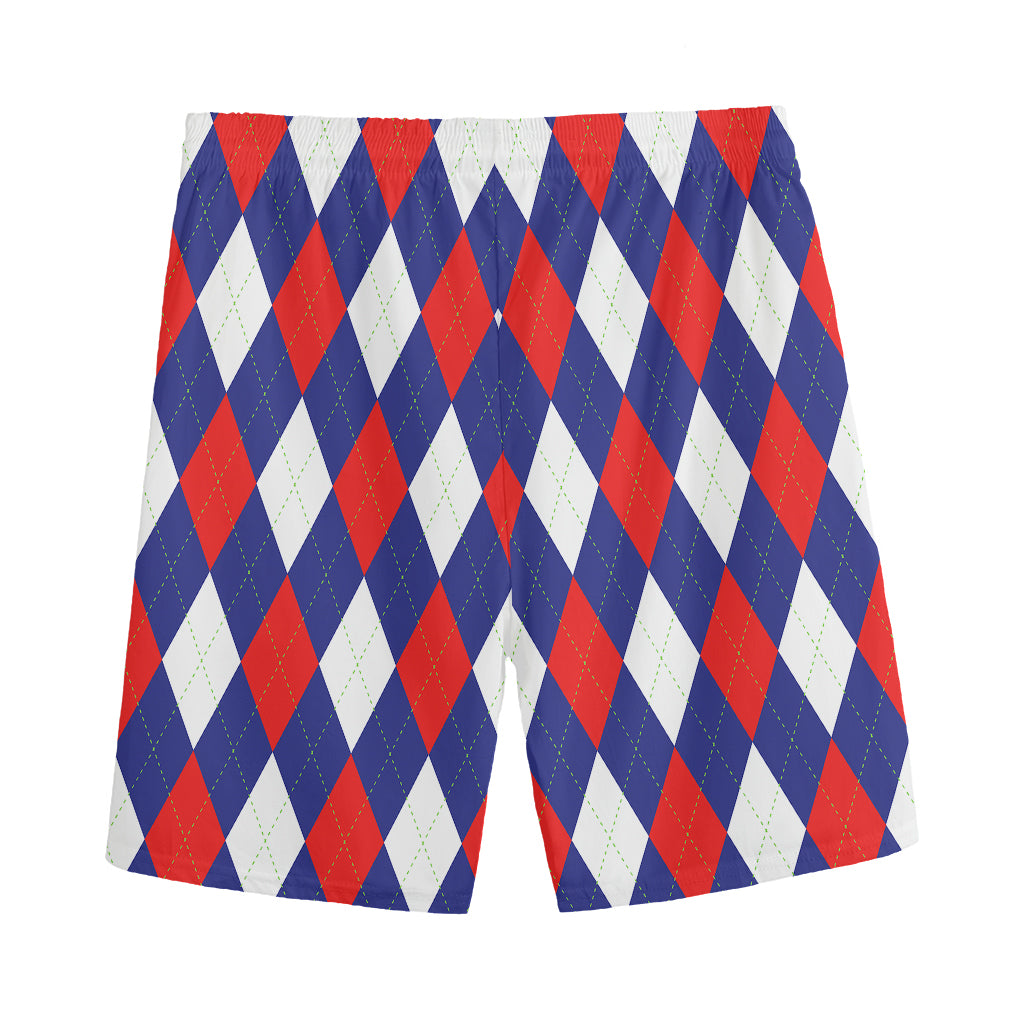 Blue Red And White Argyle Pattern Print Men's Sports Shorts