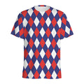 Blue Red And White Argyle Pattern Print Men's Athletic T-Shirt