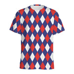 Blue Red And White Argyle Pattern Print Men's Sports T-Shirt