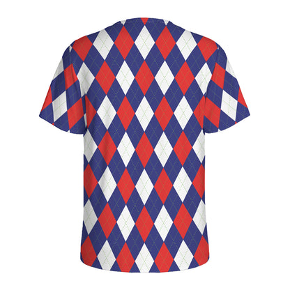 Blue Red And White Argyle Pattern Print Men's Sports T-Shirt