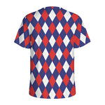 Blue Red And White Argyle Pattern Print Men's Sports T-Shirt