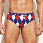 Blue Red And White Argyle Pattern Print Men's Swim Briefs