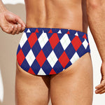 Blue Red And White Argyle Pattern Print Men's Swim Briefs