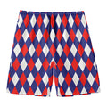 Blue Red And White Argyle Pattern Print Men's Swim Trunks
