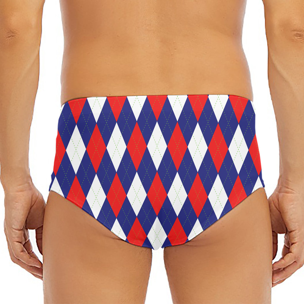 Blue Red And White Argyle Pattern Print Men's Triangle Swim Briefs