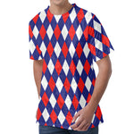 Blue Red And White Argyle Pattern Print Men's Velvet T-Shirt