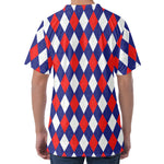 Blue Red And White Argyle Pattern Print Men's Velvet T-Shirt