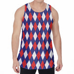 Blue Red And White Argyle Pattern Print Men's Velvet Tank Top