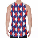 Blue Red And White Argyle Pattern Print Men's Velvet Tank Top