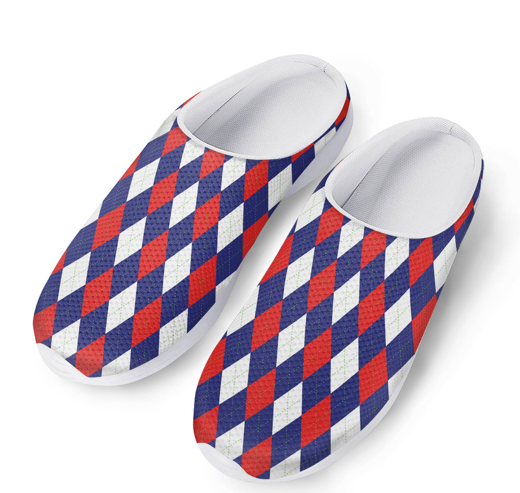 Blue Red And White Argyle Pattern Print Mesh Casual Shoes