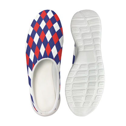 Blue Red And White Argyle Pattern Print Mesh Casual Shoes