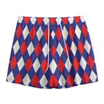 Blue Red And White Argyle Pattern Print Mesh Shorts