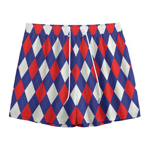 Blue Red And White Argyle Pattern Print Mesh Shorts