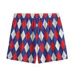 Blue Red And White Argyle Pattern Print Mesh Shorts