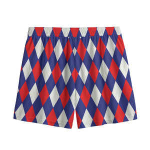 Blue Red And White Argyle Pattern Print Mesh Shorts