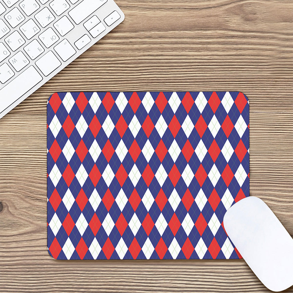 Blue Red And White Argyle Pattern Print Mouse Pad