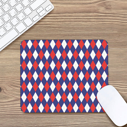 Blue Red And White Argyle Pattern Print Mouse Pad
