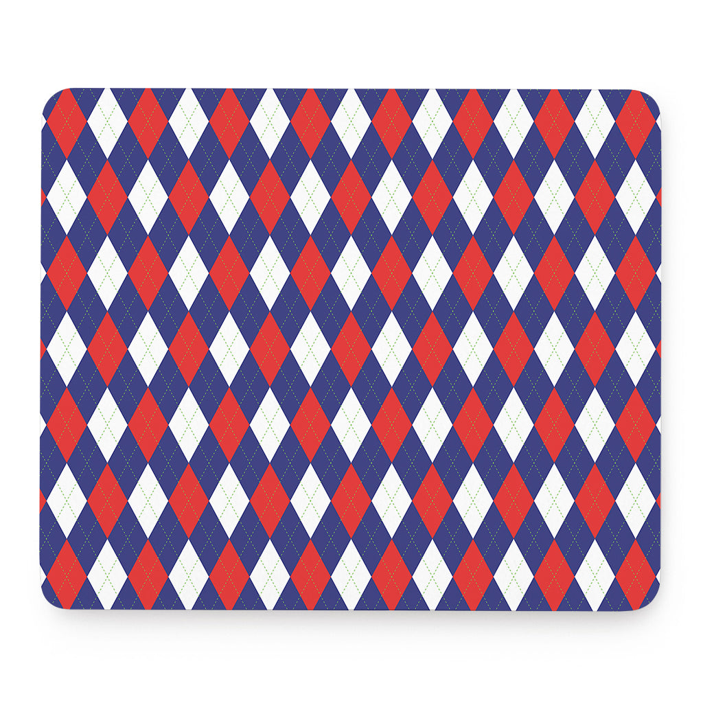 Blue Red And White Argyle Pattern Print Mouse Pad