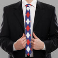 Blue Red And White Argyle Pattern Print Necktie