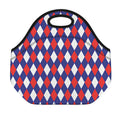 Blue Red And White Argyle Pattern Print Neoprene Lunch Bag