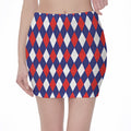 Blue Red And White Argyle Pattern Print Pencil Mini Skirt