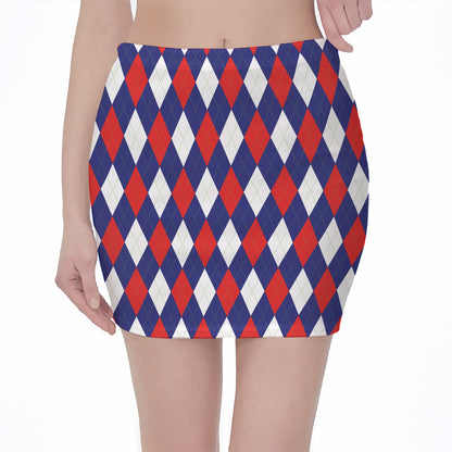Blue Red And White Argyle Pattern Print Pencil Mini Skirt
