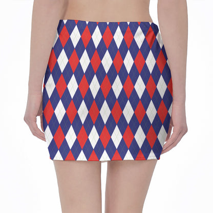 Blue Red And White Argyle Pattern Print Pencil Mini Skirt
