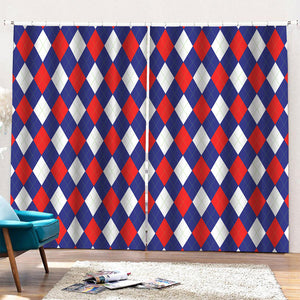 Blue Red And White Argyle Pattern Print Pencil Pleat Curtains