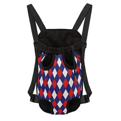 Blue Red And White Argyle Pattern Print Pet Carrier Backpack