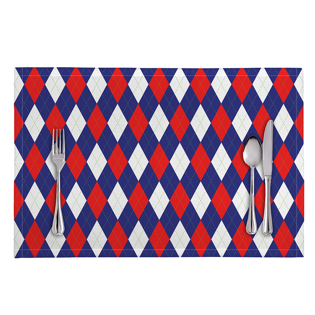 Blue Red And White Argyle Pattern Print Placemat
