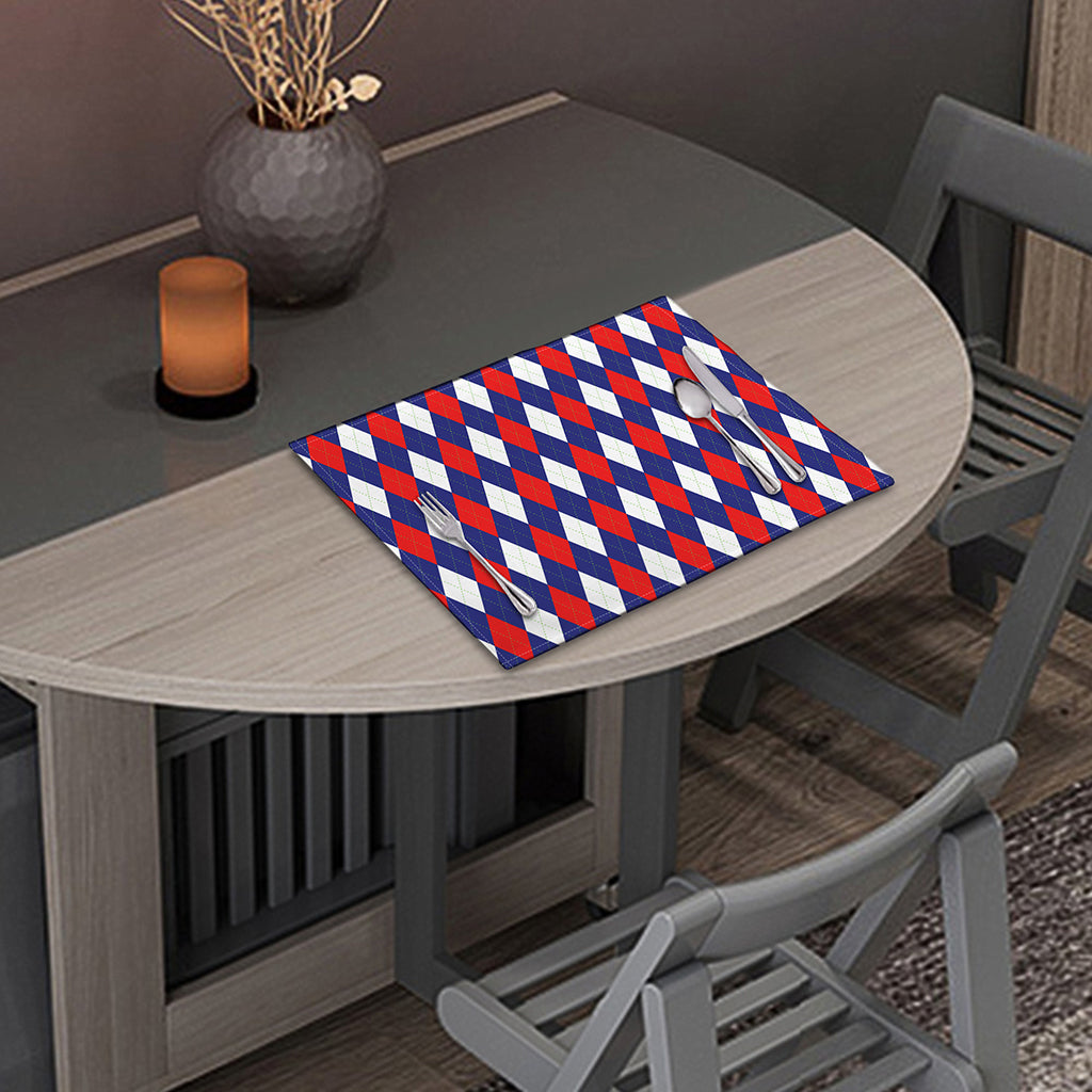 Blue Red And White Argyle Pattern Print Placemat