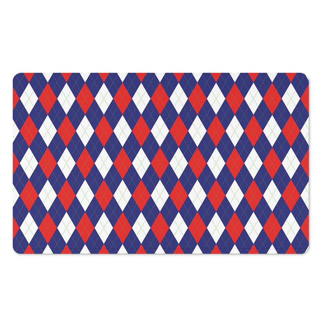 Blue Red And White Argyle Pattern Print Polyester Doormat