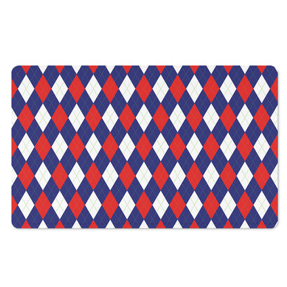 Blue Red And White Argyle Pattern Print Polyester Doormat