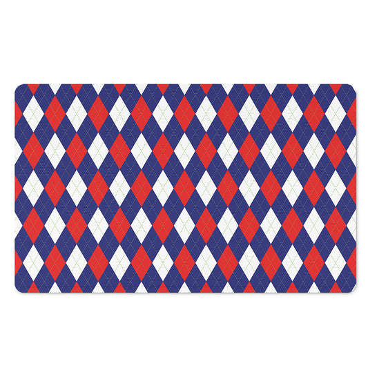 Blue Red And White Argyle Pattern Print Polyester Doormat