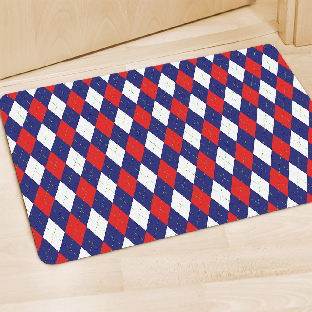 Blue Red And White Argyle Pattern Print Polyester Doormat