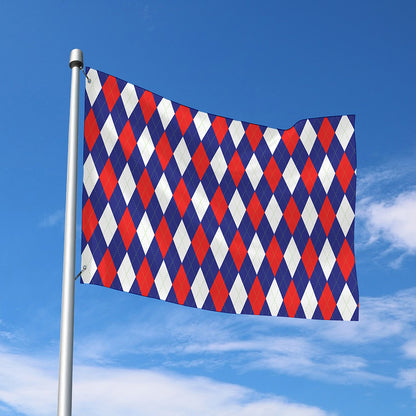 Blue Red And White Argyle Pattern Print Polyester Flag