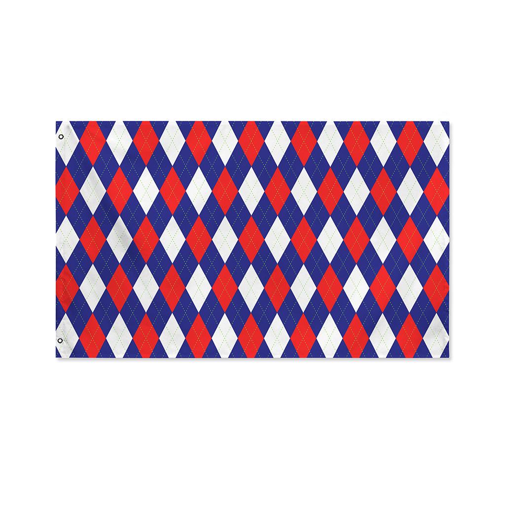 Blue Red And White Argyle Pattern Print Polyester Flag