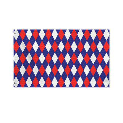 Blue Red And White Argyle Pattern Print Polyester Flag