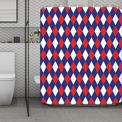 Blue Red And White Argyle Pattern Print Polyester Shower Curtain