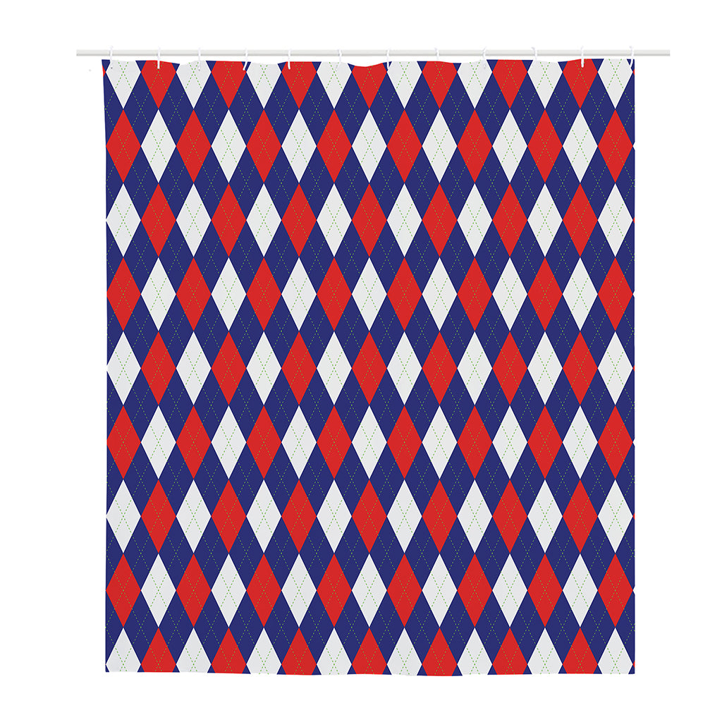 Blue Red And White Argyle Pattern Print Polyester Shower Curtain