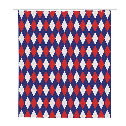 Blue Red And White Argyle Pattern Print Polyester Shower Curtain