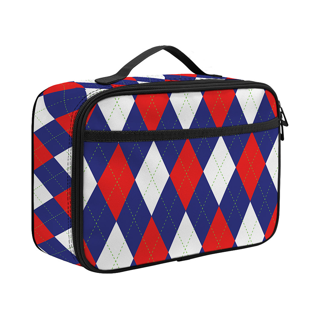 Blue Red And White Argyle Pattern Print Portable Lunch Bag