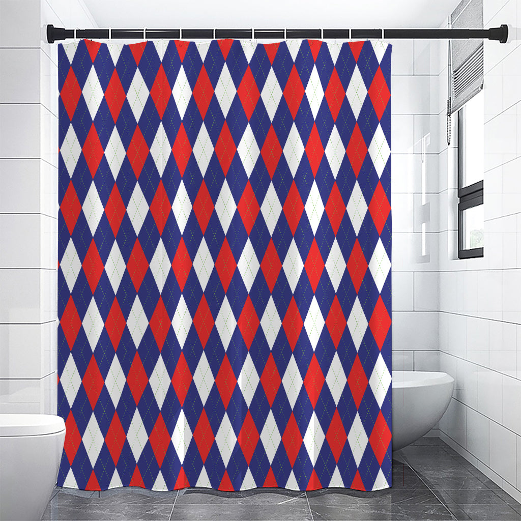 Blue Red And White Argyle Pattern Print Premium Shower Curtain